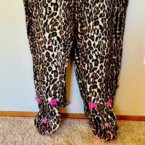 Adult leopard kitty face footie pjs